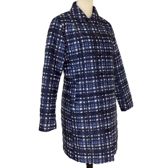 Lands End Blue Plaid Lightweight Primaloft Mid Length Coat Women’s Size 8 - Picture 7 of 12